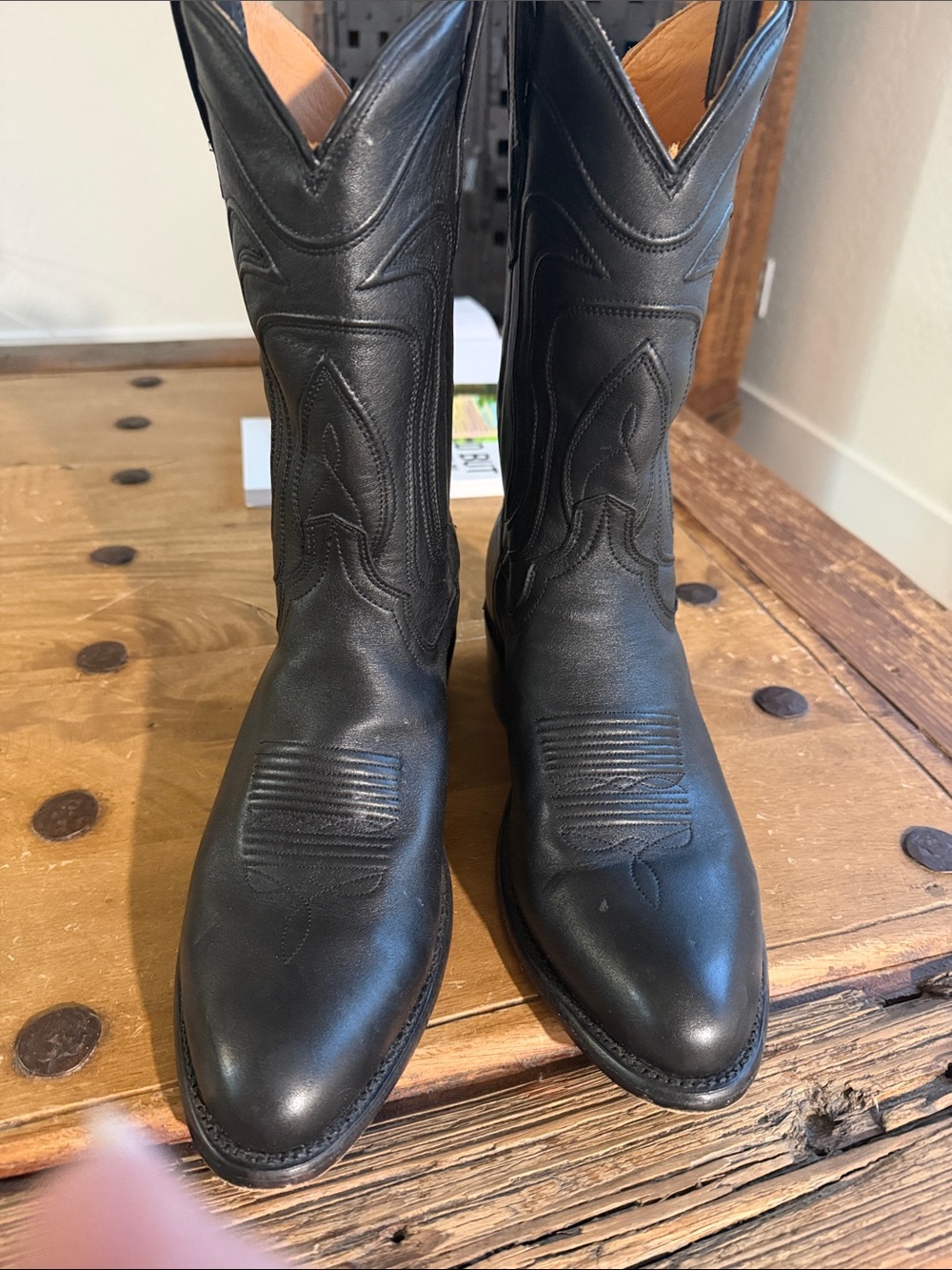 Tecovas Black Leather Western Boots with Decorative Stitching
